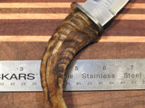 Hand Forged Damascus Curved Rams Horn Bowie Knife. D144