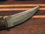 Hand Forged Damascus Curved Rams Horn Bowie Knife. D144