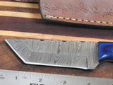 Hand Forged Damascus Real Bone Inlay Skinner Tanto Knife. D154