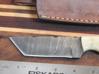 Hand Forged Damascus Real Bone Inlay Skinner Tanto Knife. D155