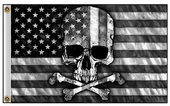 Black & White Skull American Flag 3'X5'
