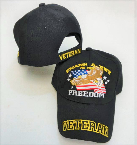 Thank A Veteran For Freedom Extensively Embroidered Cap